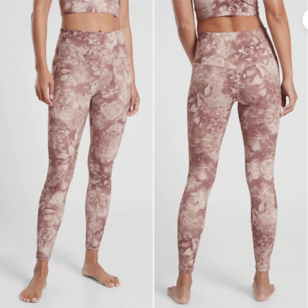 Athleta size XXS Elation Print Tights / Leggings Antoinette Velvety Pink…